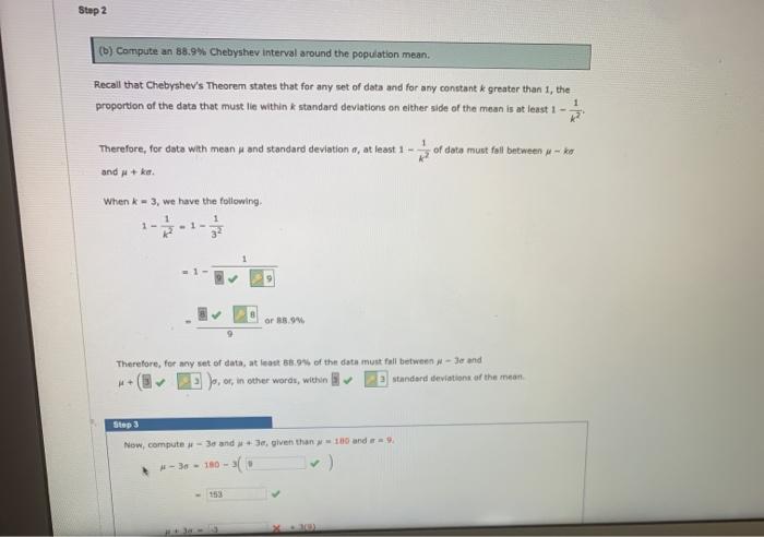 Compute an 88.9 chebyshev interval around the population mean