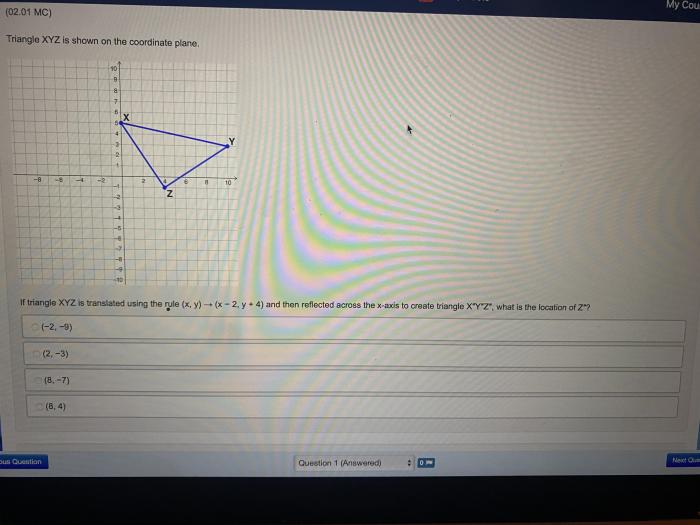 Triangle xyz is shown on the coordinate plane